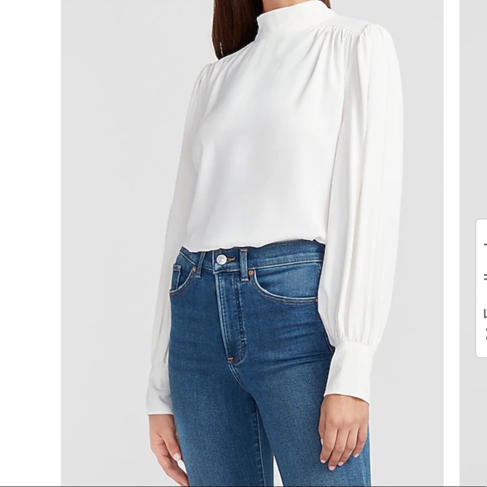 Express Cream Balloon Sleeve Blouse